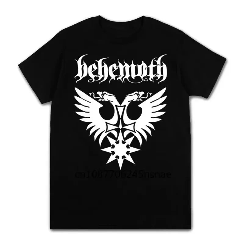 Men Clothing Summer T-shirts Black Metal T Shirt Man Behemoth Printed O Neck Short Sleeve Tees Tops Oversized Streetwear Autumn
