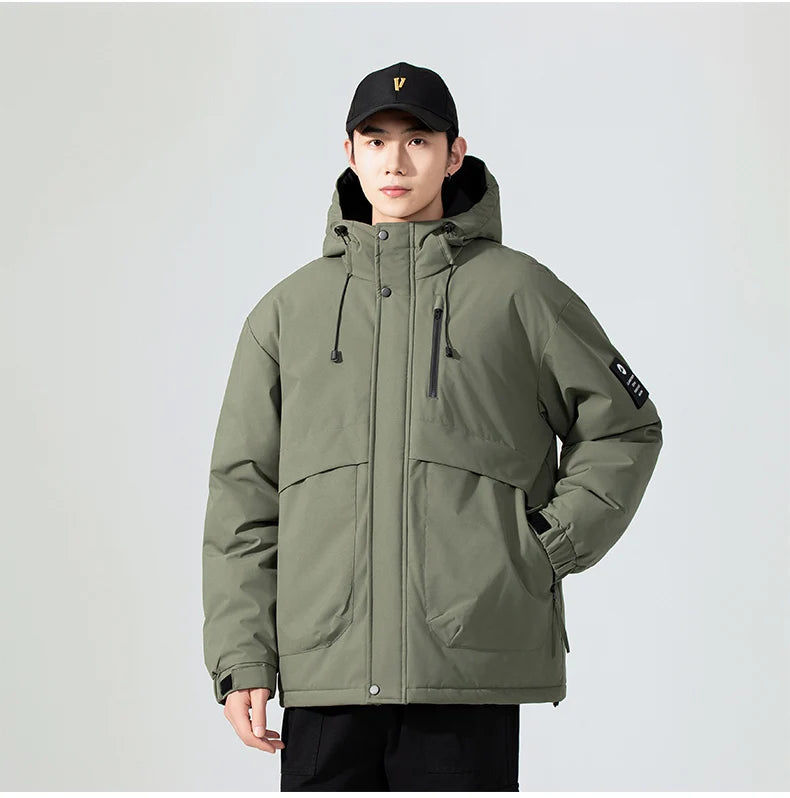 Men's Fishing Jacket  Mountain Climbing Coat Men Thickened Hooded Coat New Winter Loose Men Simple and Fashionable Work Jacket