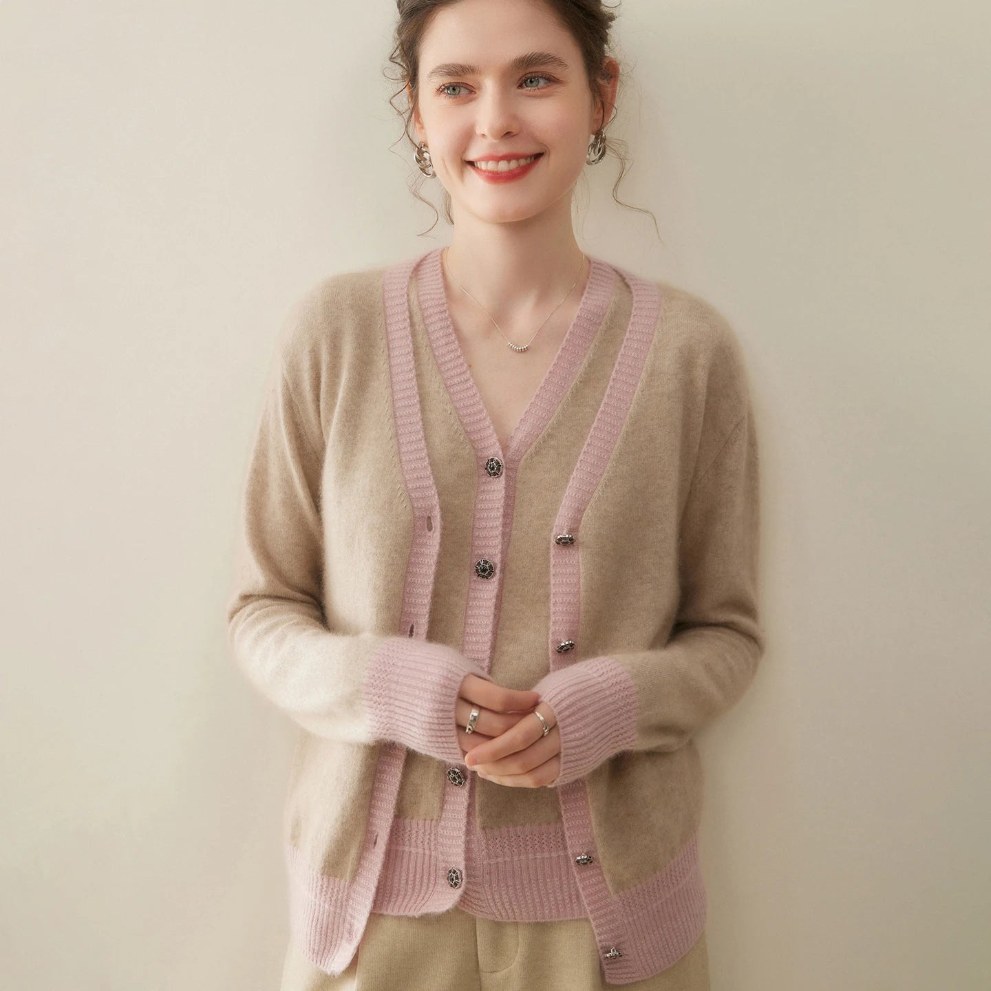 Women Cashmere Sweater V-neck  Cardigan and Vest Set Spring Autumn Winter 100% Cashmere Knitwear Long Sleeve Top Waistcoat Suit