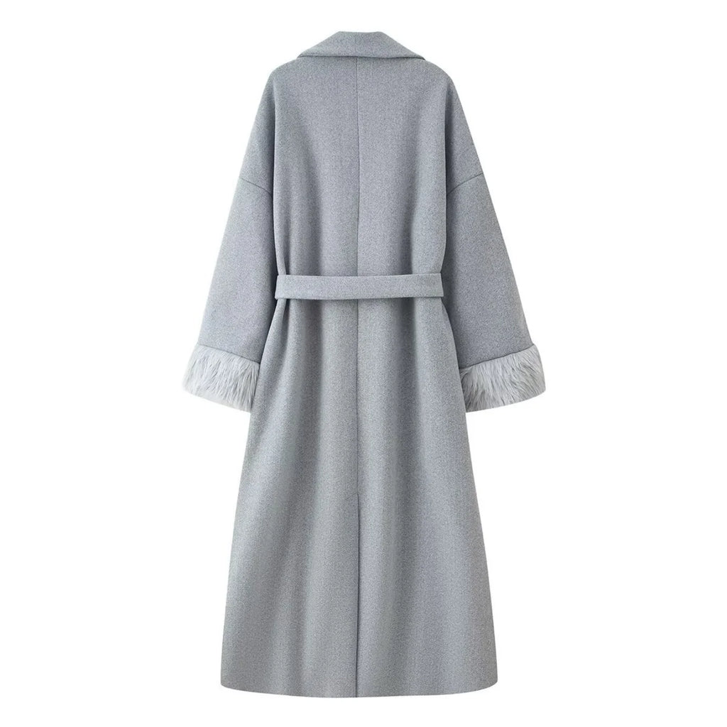 Women's Elegant Woolen Coat Lady Turn-Down Collar With Belt Full Sleeved Outerwear Female Bathrobe Styled Thicken Long Jackets