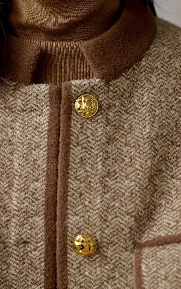 Knitting Wool Blend Coat for Women New In Round Neck Mixtures Jacket Woman Fashion 2025 High Quality Medium Elegant Hot Autumn