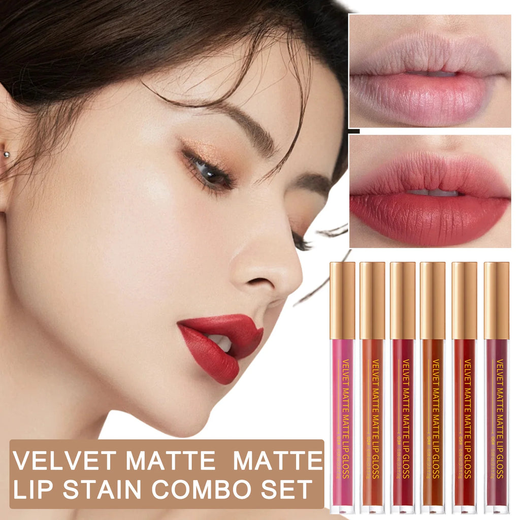 6pcs/set Nude Lip Gloss Matte Velvet Lipstick Makeup Waterproof Long-lasting Liquid Lipstick Women Moist Lip Tint Cosmetics