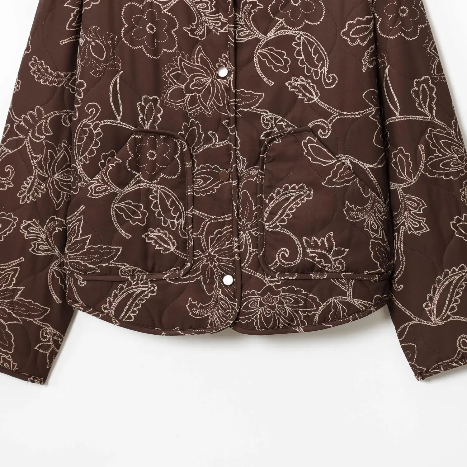 Women Short Jacket Coat O-Neck Long Sleeve Quilted Printed Autumn And Winter New Casual Vintage Style Button Outerwear Coat