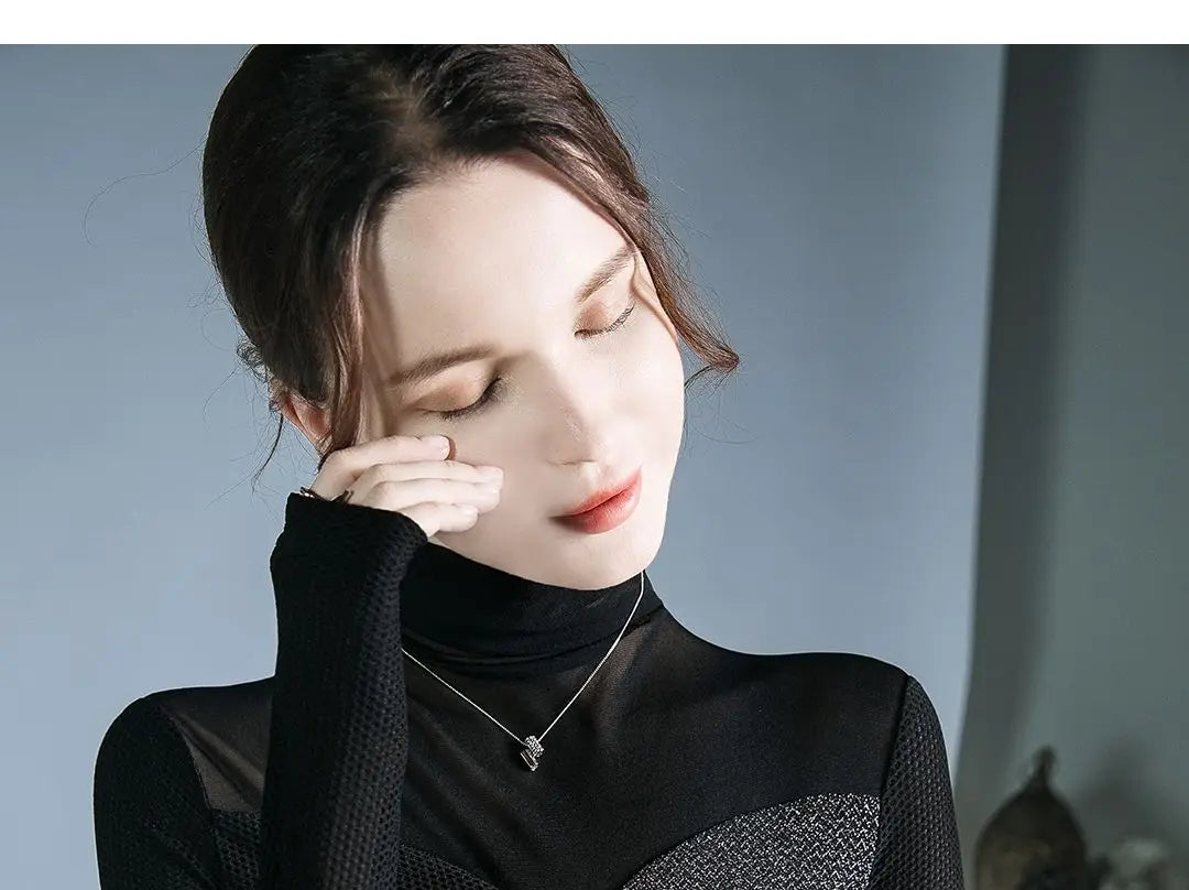 Women's Clothing Sexy See Through Mesh Patchwork Black Basic T-Shirts High Collar Elegant Chic Bright Silk Long Sleeve Slim Tops