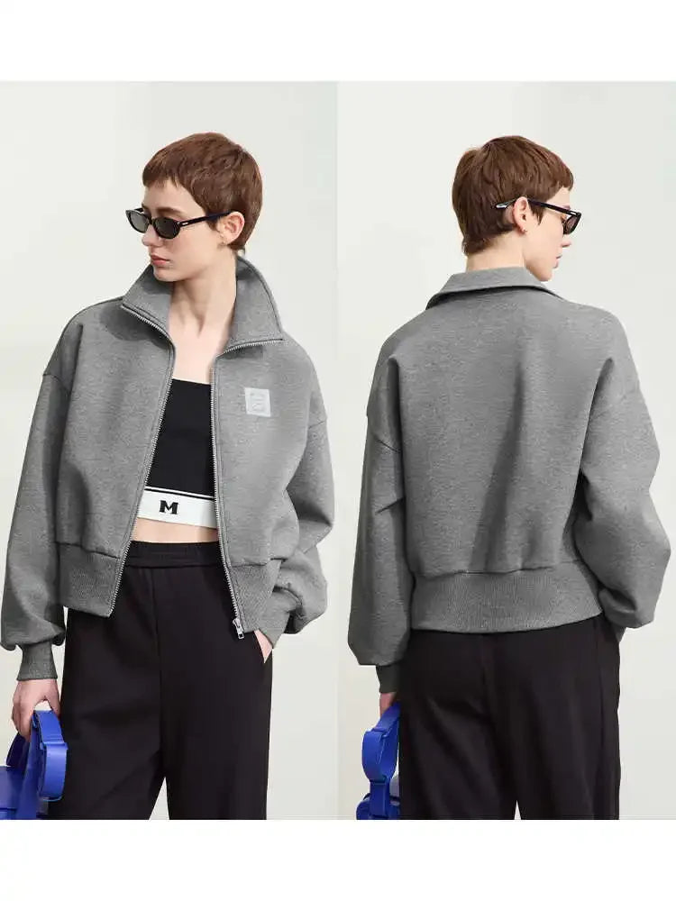 Amii Fall Clothes 2024 Women Casual Zip Up Short Coat Women Sweatshirt Solid Turtleneck Loose Sports Streetwear Jacket 12443222