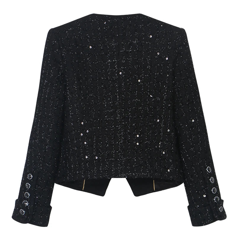 2025 Fashion Elegant Round Neck Single Bretted Light Luxury Celebrity Heavy Industry Sequin High-end Tweed Braided Jacket