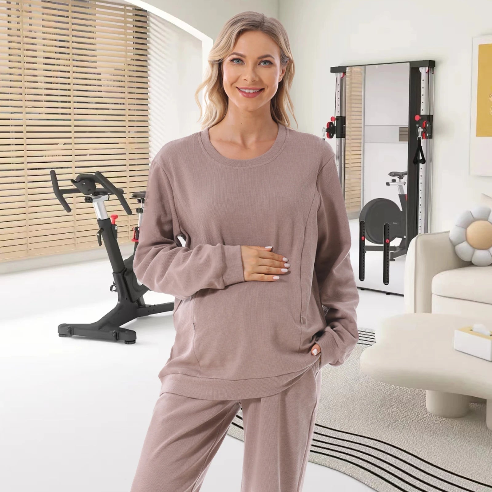 2025 New Maternity Clothes Wear Waffle Breastfeeding Sweater Hoodies Pregnancy Casual Tops for Pregnant Women Autumn Winter