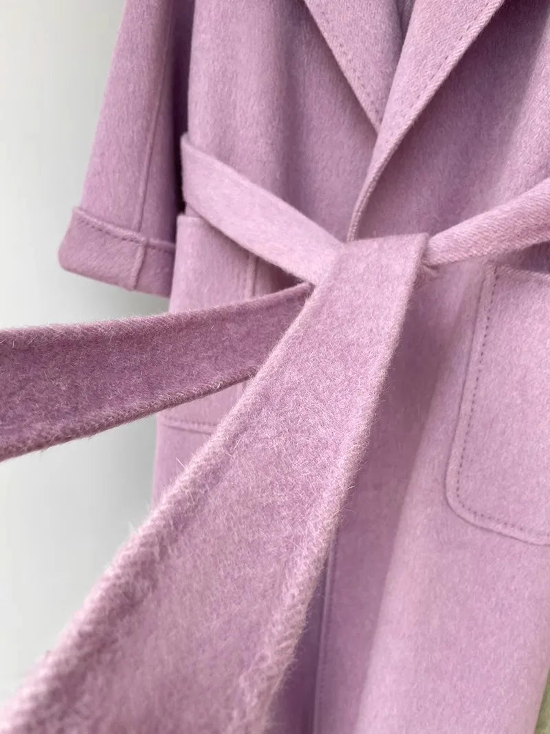 Purple Double-Sided Cashmere Coat For Women In Autumn And Winter, Fashionable And High-End, Loose And Medium Length Coat