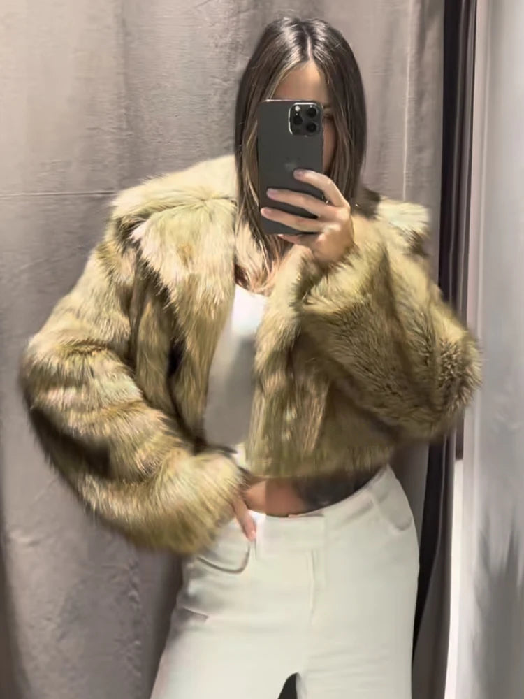 HH  Women ' s Winter Plush Coat Warm  Casual Lapel  Retro Long  Sleeved Faux Fur Effect  Short Coat Women's Fashion Coat