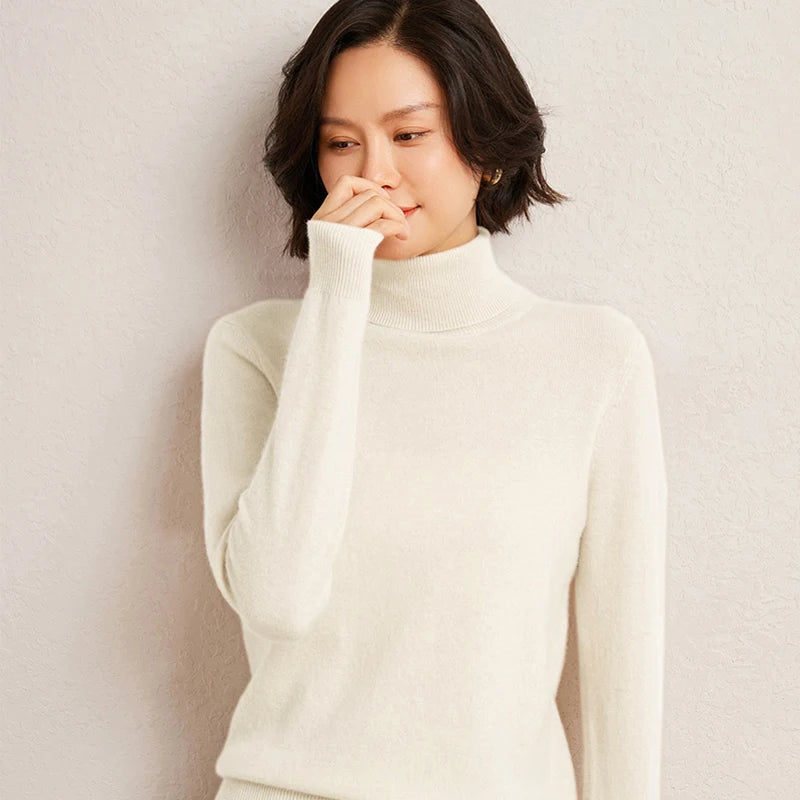 100% Pure Cashmere Sweaters Women' Lapel Knitted Pullover Casual Loose High-End Sweater Autumn New High-Neck Cashmere Base Shirt