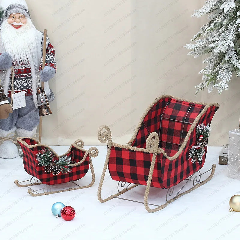 Christmas decorations,ornaments, pine cones, hemp ropes, decorative creative fabrics, Christmas snowmobile, deer cart, set props