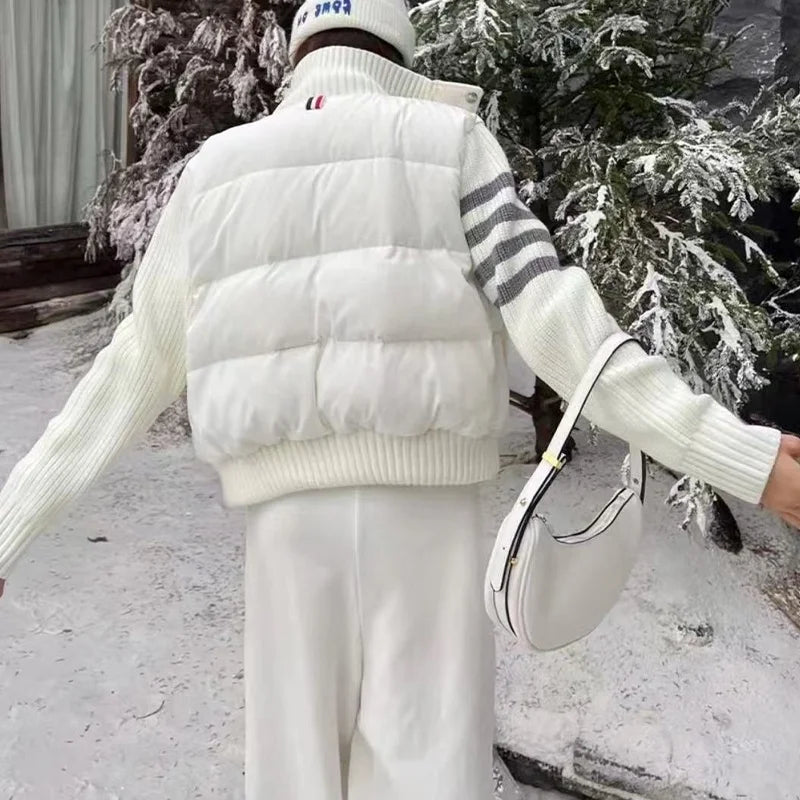 Womens Jacket Stand Collar Quilted Patchwork Knit Sleeves Casual Versatile Jacket Essential Autumn And Winter Item Trafizaran