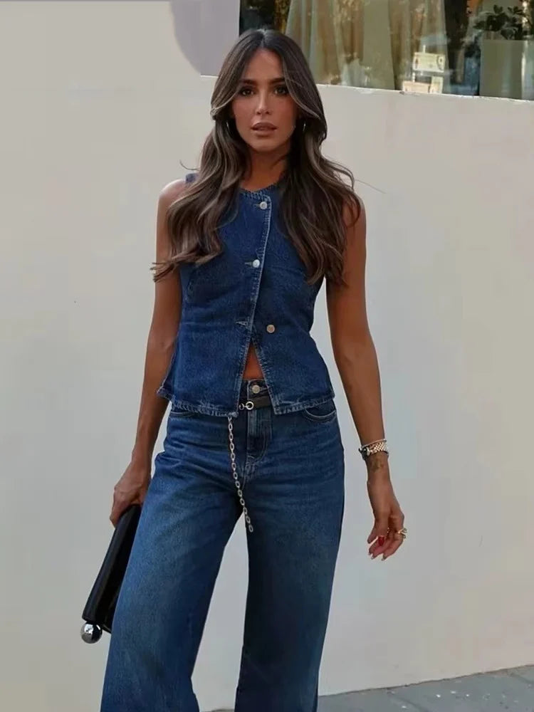 Women's Vest 2025 New Fashion Denim Vest Top Ladies Casual Cropped Sleeveless Jacket Coat Streetwear Waistcoat Outerwears
