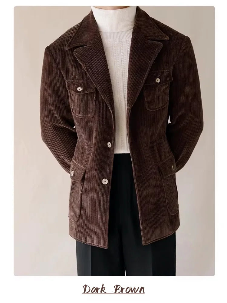 Corduroy Jackets For Man Elegant Men's Suits Comfortable Work Wear Male Blazer Luxury Man Jacket Winter Work Clothes Ribbed Coat