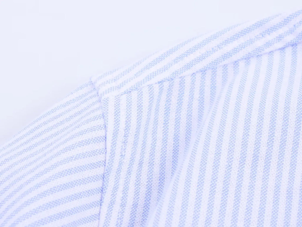 HH Women's 2025 Fashion Versatile Waist Pleated Blue Striped Shirt Female Elegant Lapel Single-Breasted Long-Sleeved Shirt