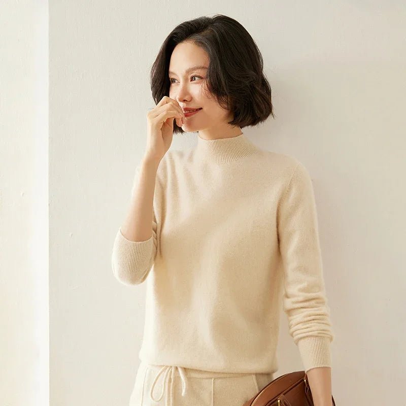 Women's Cashmere Sweater,  Cashmere Blend, Turtleneck Sweater, Knitted, Slim Fit, Basic Style, New Autumn and Winter 2024