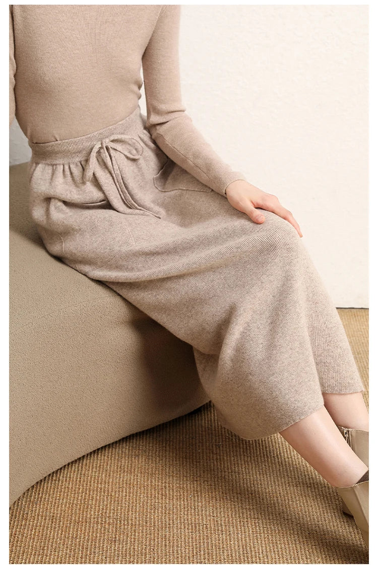 Cashmere Skirt Knitted Skirt Half Skirt, Double Pocket A-Line Skirt Skirts Plus Size Women Long Elegant Dress Women Clothing