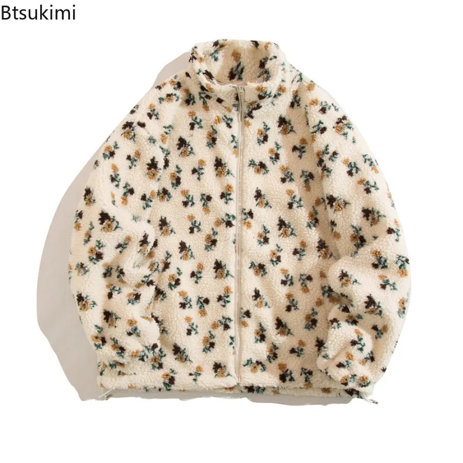 Winter Warm Lambswool Jacket for Men Fashion Stand Collar Zipper Loose Coat 2025 Leisure Hong Kong Style Coats Thickened Jackets