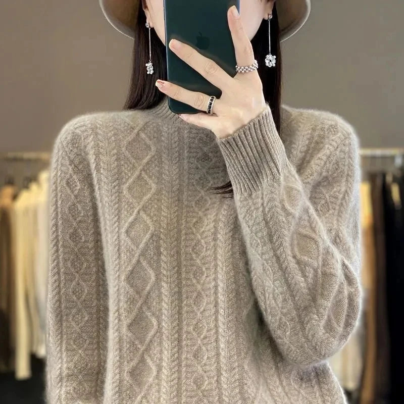 2024 New Women Autumn Winter Sweater Thick 100% Merino Wool Turtleneck Casual Cashmere Knitwaer Pullover Korean Fashion Tops
