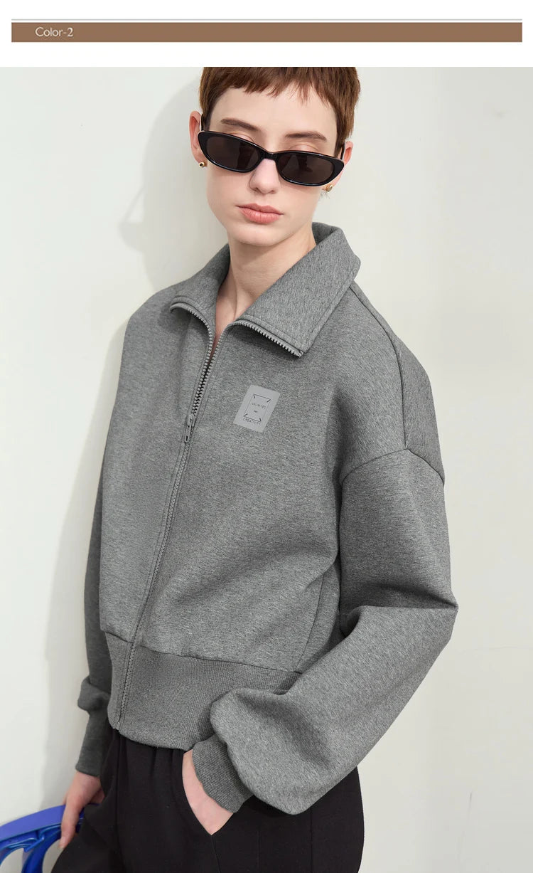 Amii Fall Clothes 2024 Women Casual Zip Up Short Coat Women Sweatshirt Solid Turtleneck Loose Sports Streetwear Jacket 12443222