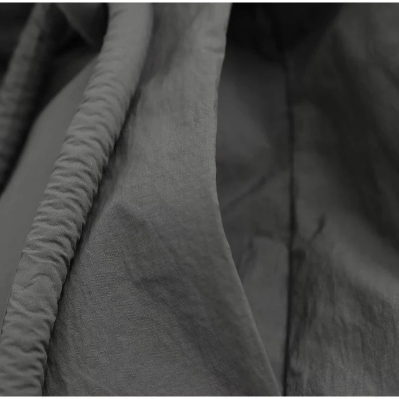 Casual Gray Lace Up Coat Women Cotton V-neck Luxury Pocket 2025 Autumn Thick Jackets Female Chic Street All-match Outwear Tops