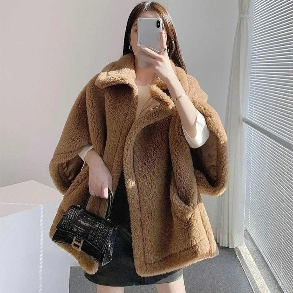 Reality Fur Coat Wool Cloak Fashion Sheep Wool Jacket Winter Real Fur Woolen Women Fashion Teddy Lady Streetwear Warm Overcoat