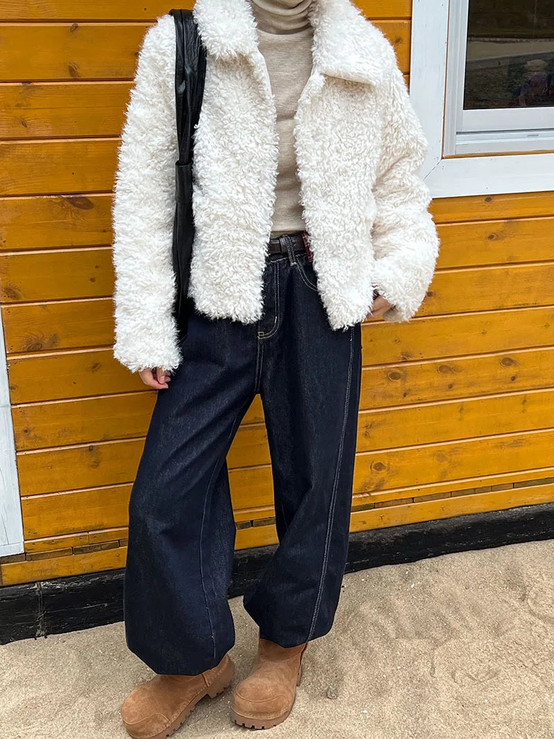 2024 Women Winter Warm Coat Furry Lambswool Coat Turn Down Coat Thick Jacket Tops For Women Coat Casaco Feminino