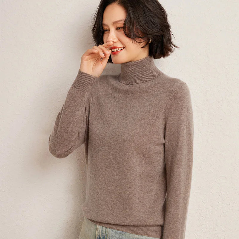 100% Pure Cashmere Sweaters Women' Lapel Knitted Pullover Casual Loose High-End Sweater Autumn New High-Neck Cashmere Base Shirt