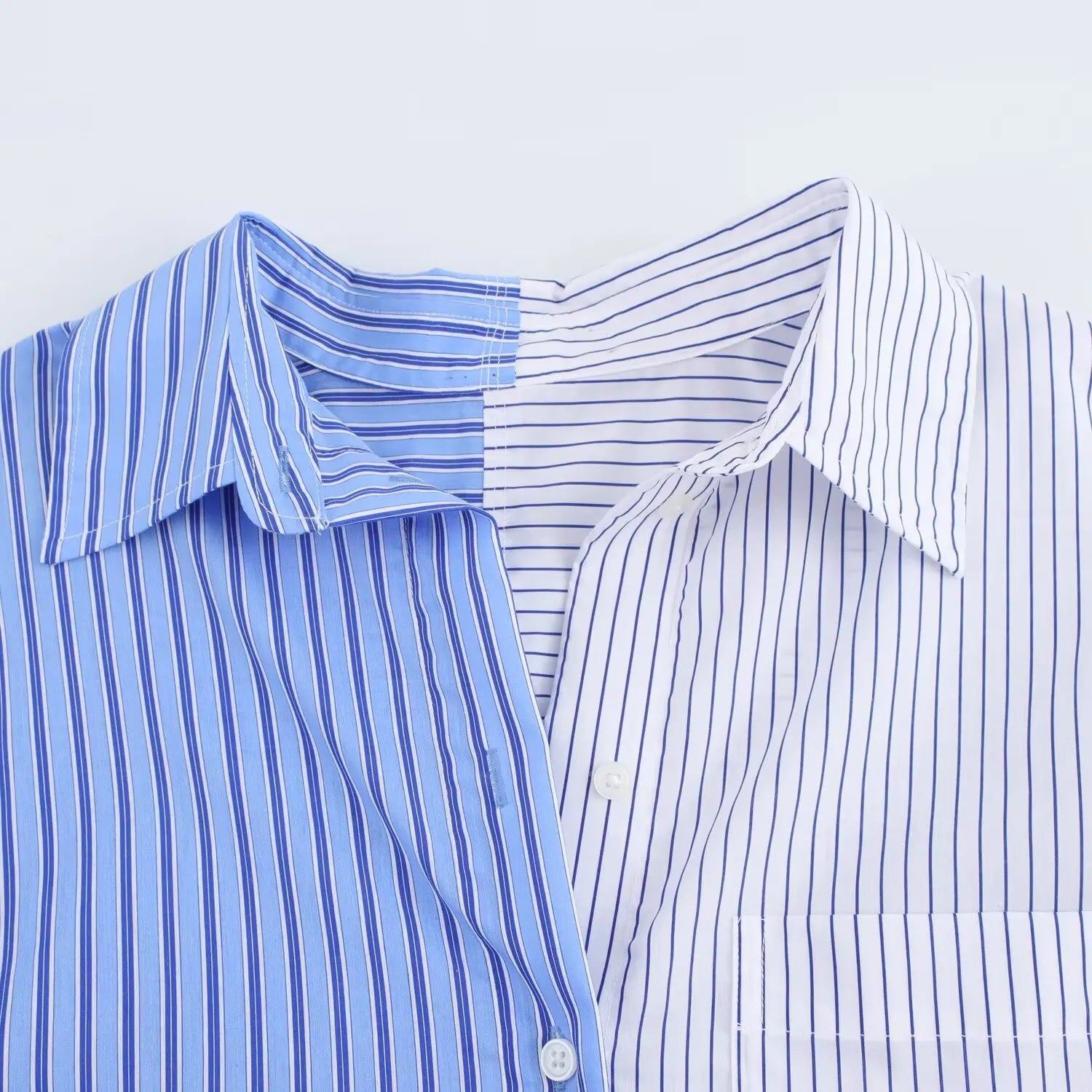 HH Women Elegant Commuter Shirt Splicing Loose Striped Single-breasted Lapel Blouse Female Spring Casual Long-sleeved Top