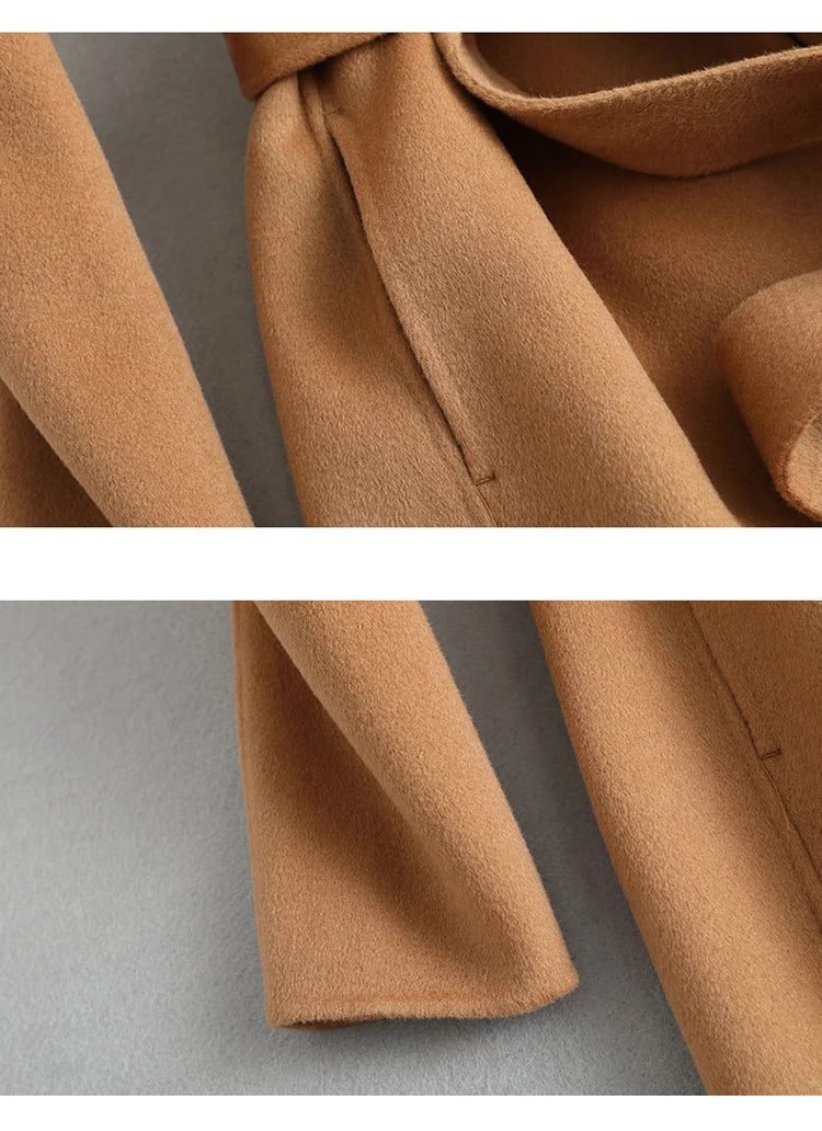 2025 Autumn/Winter New Double sided Cashmere Coat for Women's Fashion Medium to Long Knee length Slim High end Woolen Coats