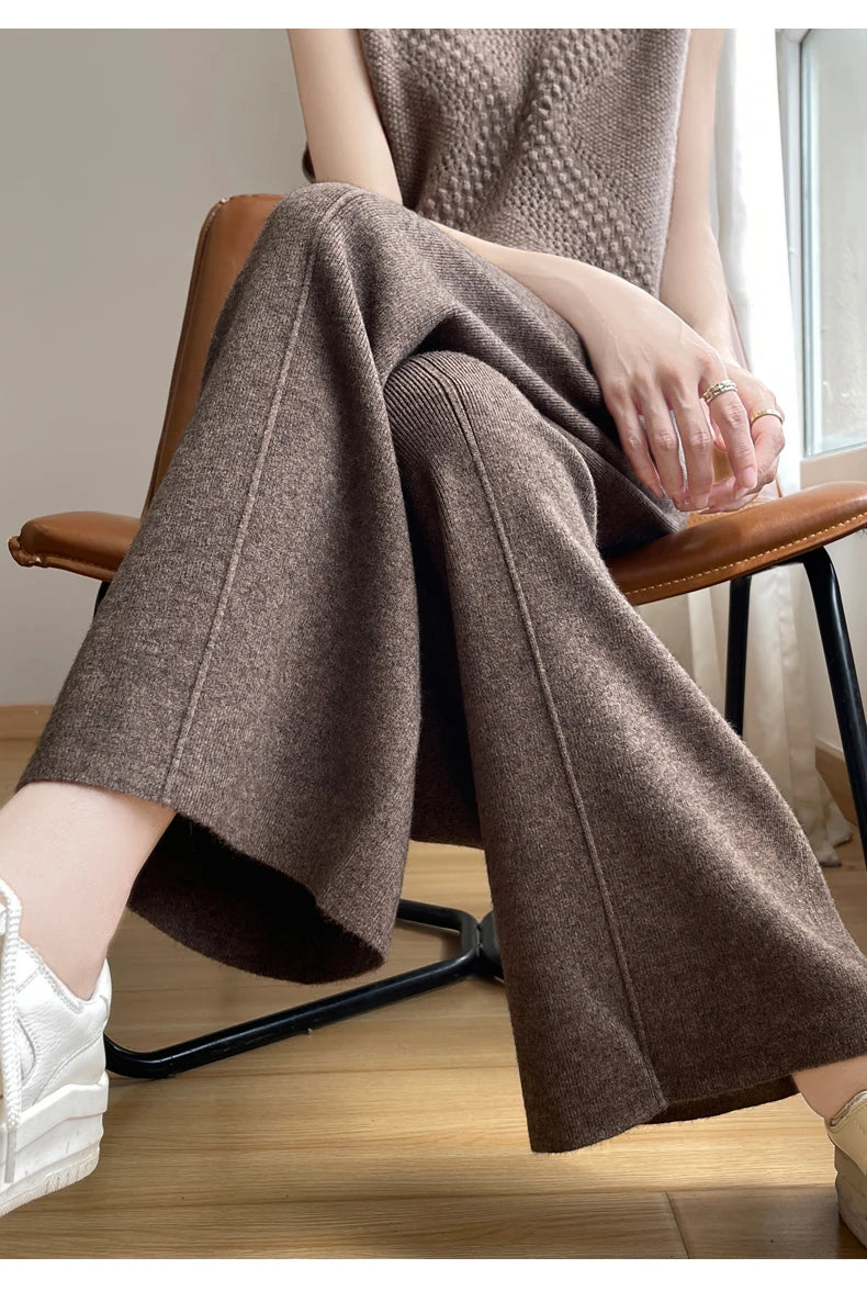 2024 Women's Cashmere Pants Sports Pants Women's Autumn and Winter High Waist Drawstring Warm Pants Knitted Cashmere Warm Pants