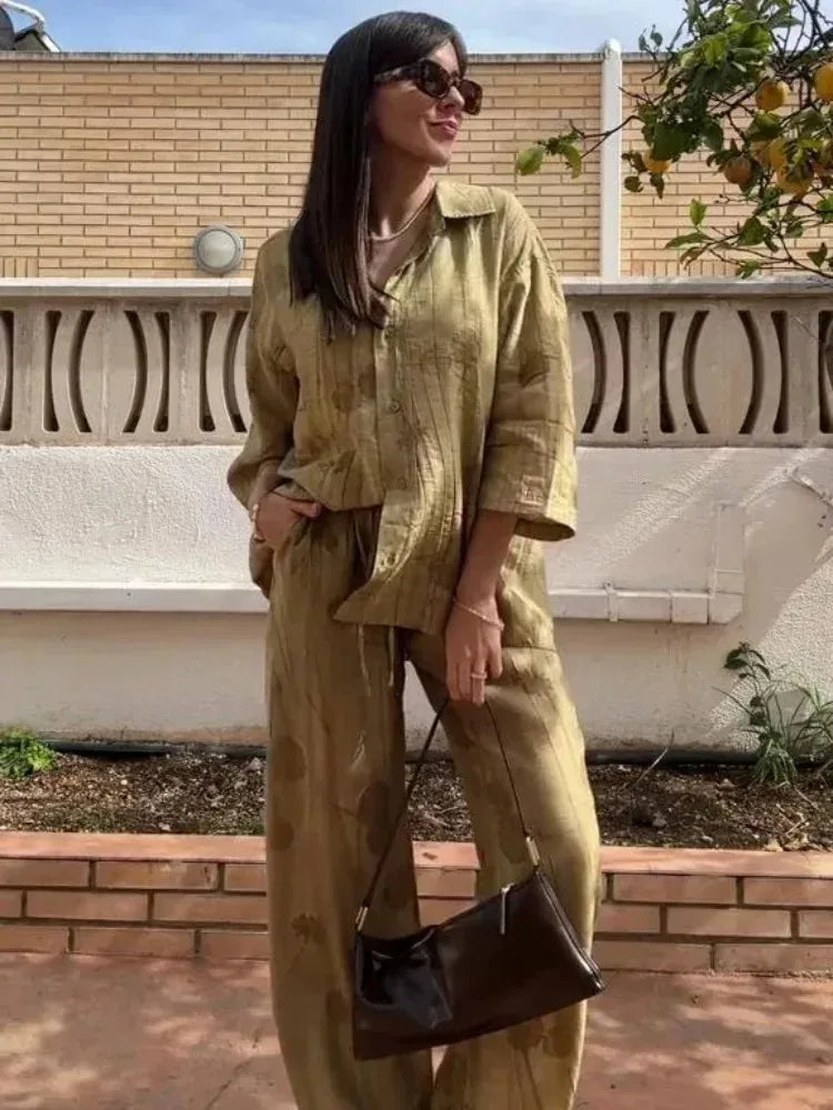 Women's Set 2024 New Fashion Spring Jacquard Loose Ladies Shirt Summer Women Pants Casual Chic Print Set for Women