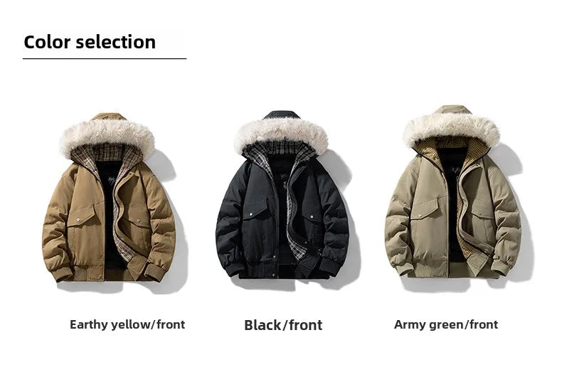 Men's Winter Jacket Woolen Collar Cotton-padded Jacket Outdoor Thickened Hooded Jacket Casual and Windproof Jacket for Teenagers
