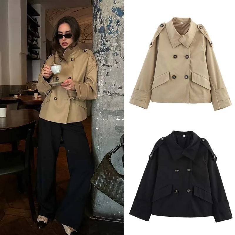 Trench Lady Coat Long Sleeve Coats Woman Jackets Casual Black Urban Classic Elegant New Denim Solid Cropped Outerwears