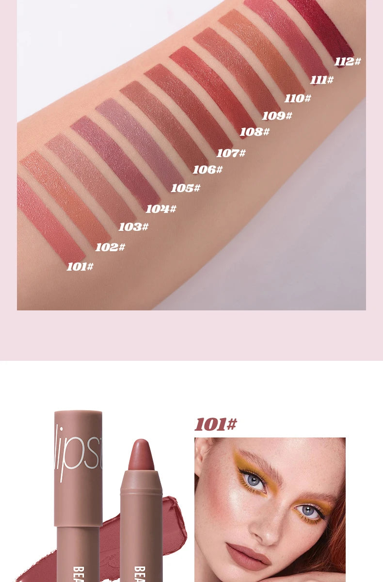 12-Color Matte Waterproof Lipstick Pen - Long-Lasting, Vibrant Berry Tone, Plant-Based Squalane, Smooth Application for All Skin