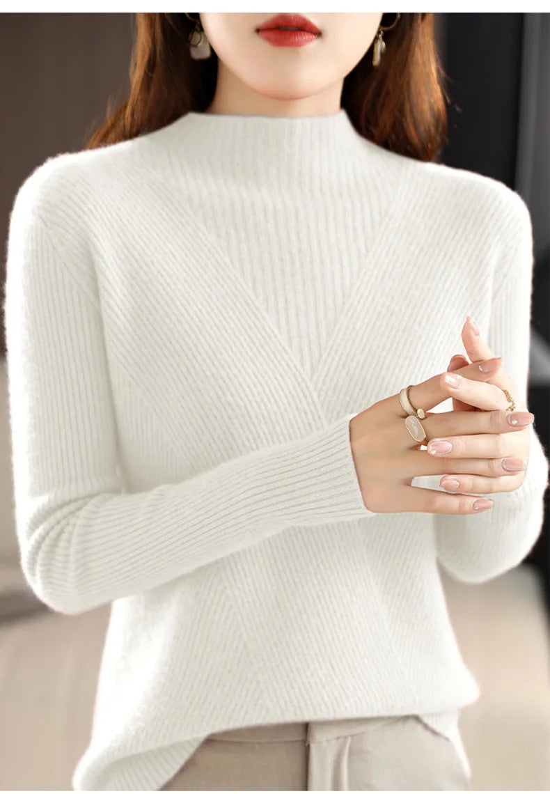 Cashmere Sweater Women Pure Color Half high collar Casual Long-sleeved Loose Pullover Cashmere Sweater Women's