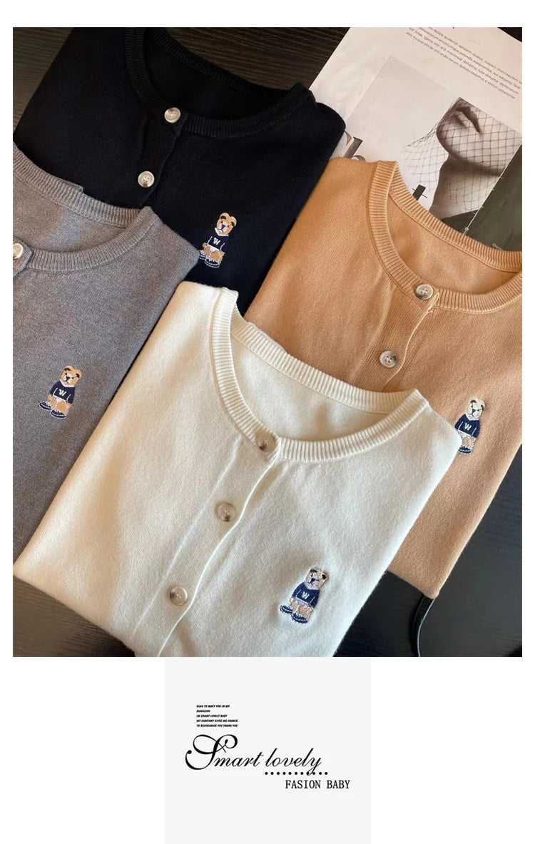 Women's boutique high-end round neck sweater knitted cardigan embroidered sweater long sleeved new cashmere sweater