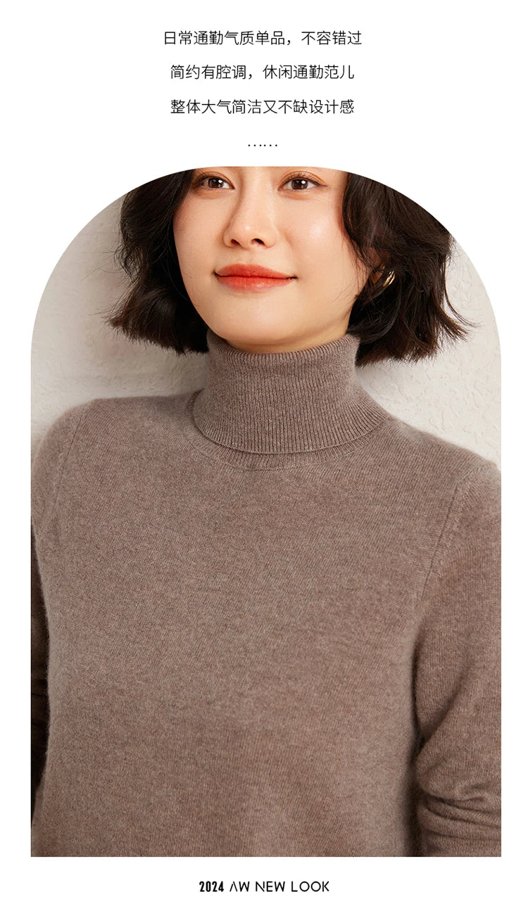 100% Pure Cashmere Sweaters Women' Lapel Knitted Pullover Casual Loose High-End Sweater Autumn New High-Neck Cashmere Base Shirt