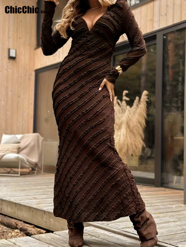 Women Clothing Party Dress V Neck Evening Dress Sexy Party Maxi Female Dress 2026 New Long Sleeves Solid Clothes