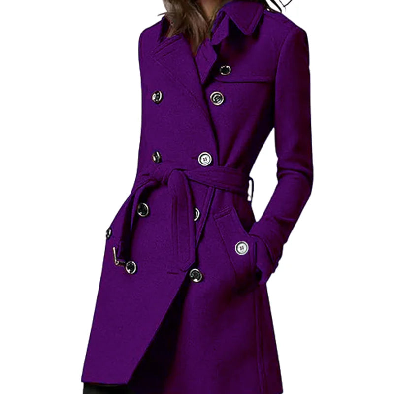 Women's Trench Coat Wool Blends Double Breasted Lining Jacket Belt Shoulder Badge Casual Coats Streetwear Women's Clothing