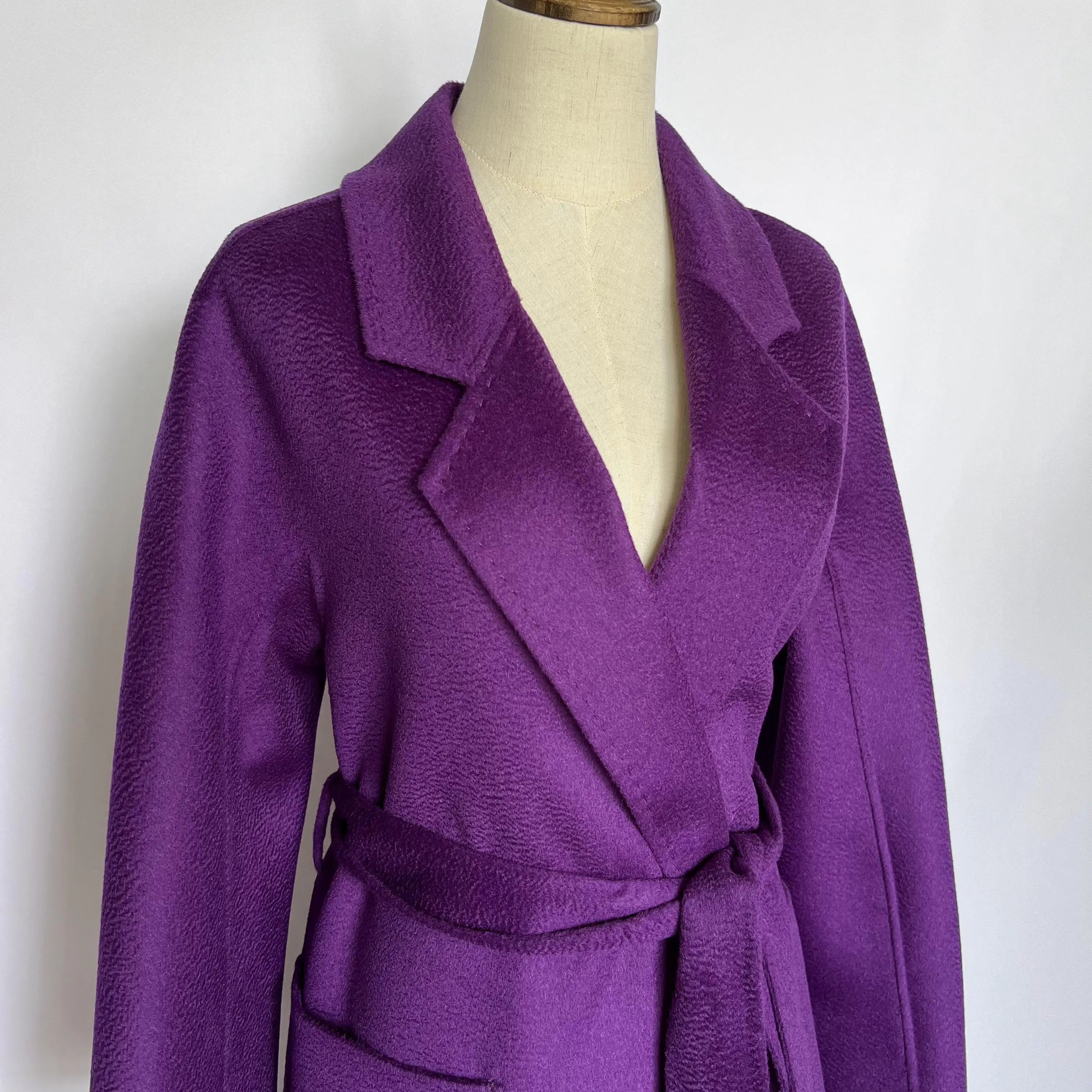 Cashmere Coat Female Winter Mid-Length Corrugated Coat Black Wool Coat Woman Autumn New Casual Fashion Red Beige Lace-Up Coat