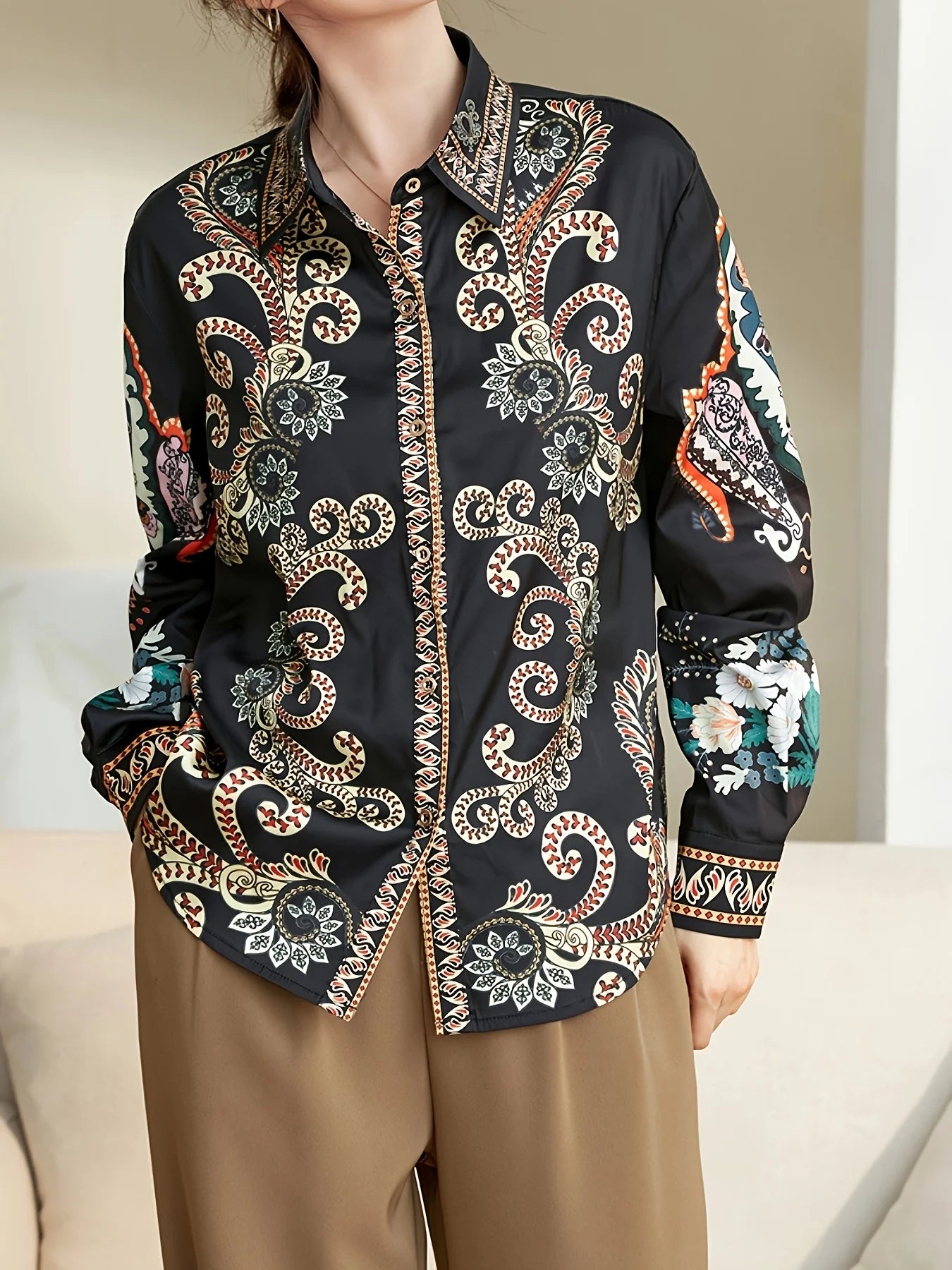 Fashion France style ladies shirts New elegant Women Blouses Fashion printed Long Sleeve Button-Down Tops blusa mujer