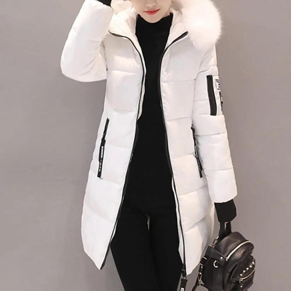 Hooded Cotton Coat Women Hooded Winter Coat Stylish Women's Winter Cotton Coat Thickened Windproof Warm with Hood Zipper Pockets