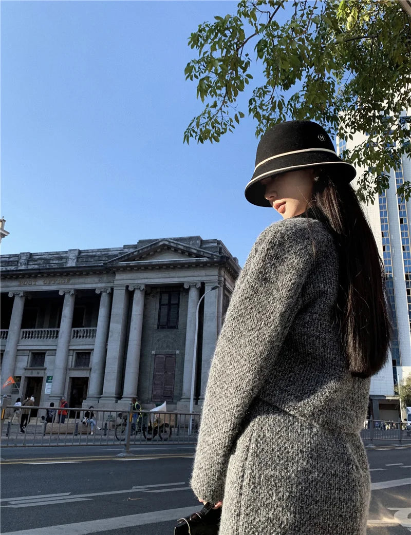 Winter Outfit Women 2024 New Elegant Lady Thickened 2 Pieces Sets Women Sweet Fashion Short Coat High Waist Long Skirt Suits