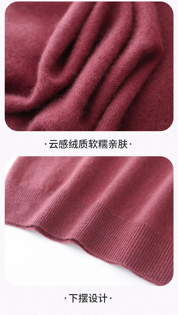 100% Pure Cashmere Sweaters Women' Lapel Knitted Pullover Casual Loose High-End Sweater Autumn New High-Neck Cashmere Base Shirt