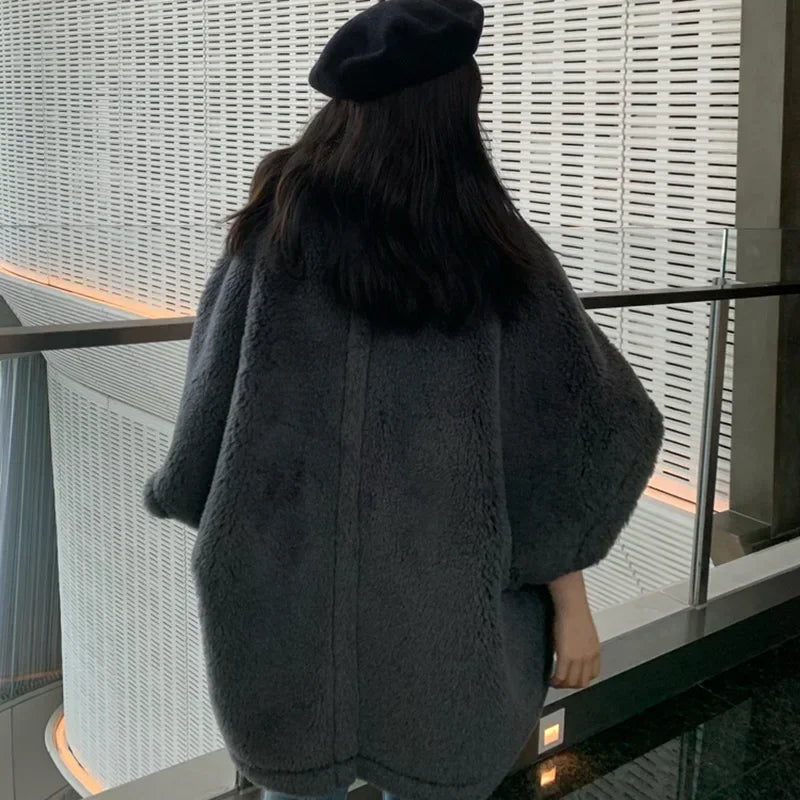 Reality Fur Coat Wool Cloak Fashion Sheep Wool Jacket Winter Real Fur Woolen Women Fashion Teddy Lady Streetwear Warm Overcoat