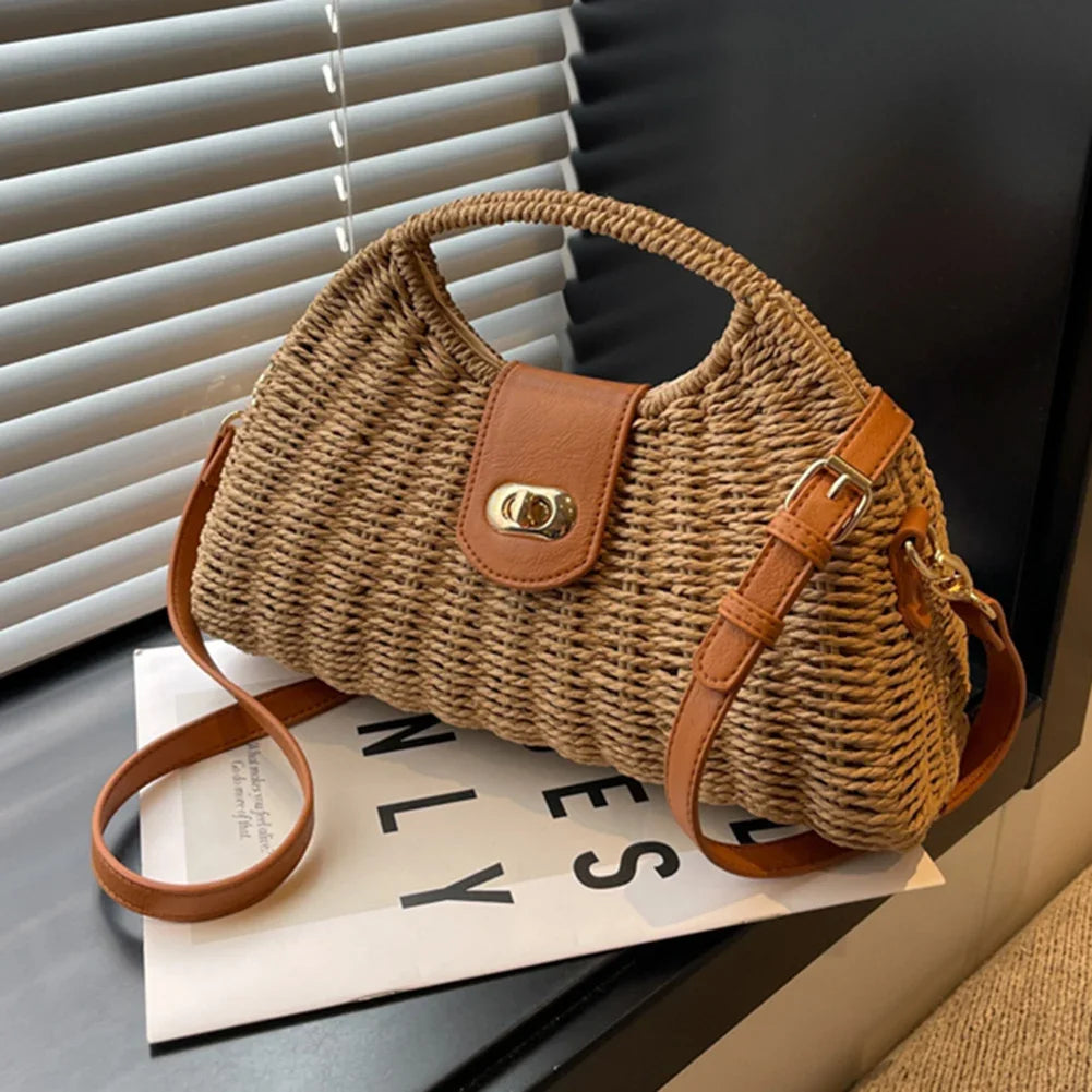 Women Crossbody Bags Summer Woven Shell Female Holiday Tote Bag Handmade Fashion Casual Simple Elegant Lady Straw Bag