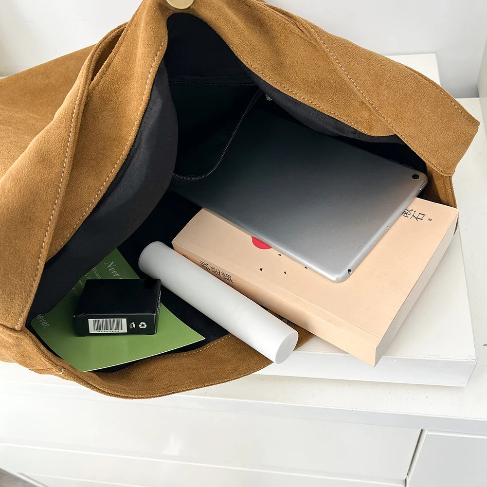 Women Underarm Bag Fashion Tweed Fabric Large Capacity Shoulder Bag Casual Handbag for Daily Office Use Solid Color Handbag