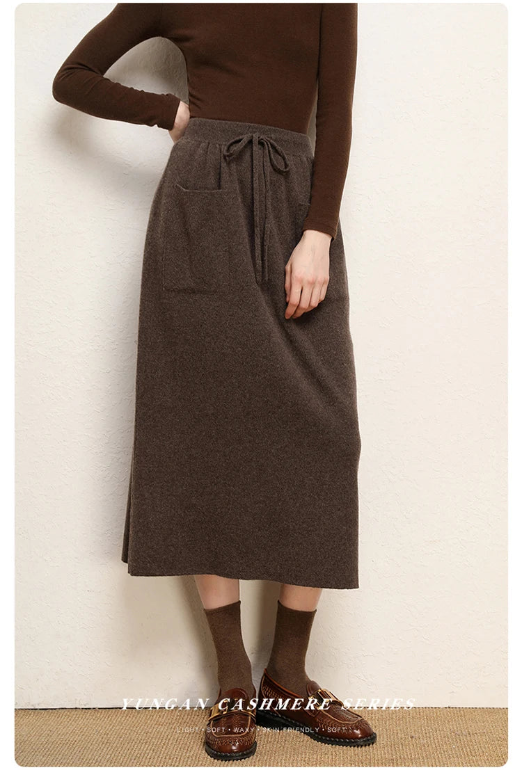Cashmere Skirt Knitted Skirt Half Skirt, Double Pocket A-Line Skirt Skirts Plus Size Women Long Elegant Dress Women Clothing