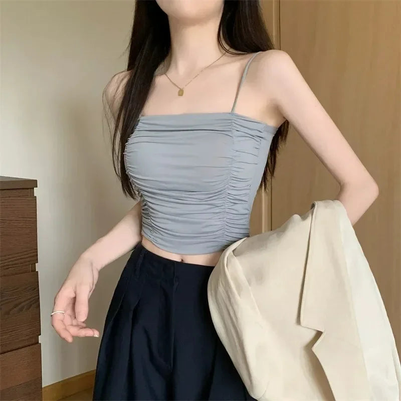 Top Women Sexy Shirts Sleeveless Tube Tops Girls Tops With Suspenders Lady White Camisole Padded Bras Woman Clothing Corset Top